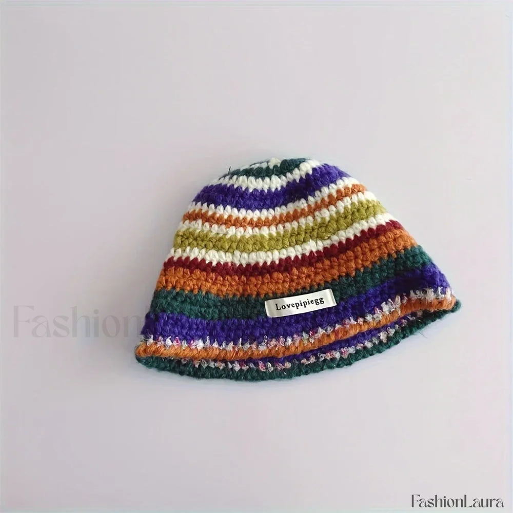 Handmade Crochet Yarn Colored Large Head Circumference Hat MULTI / One Size