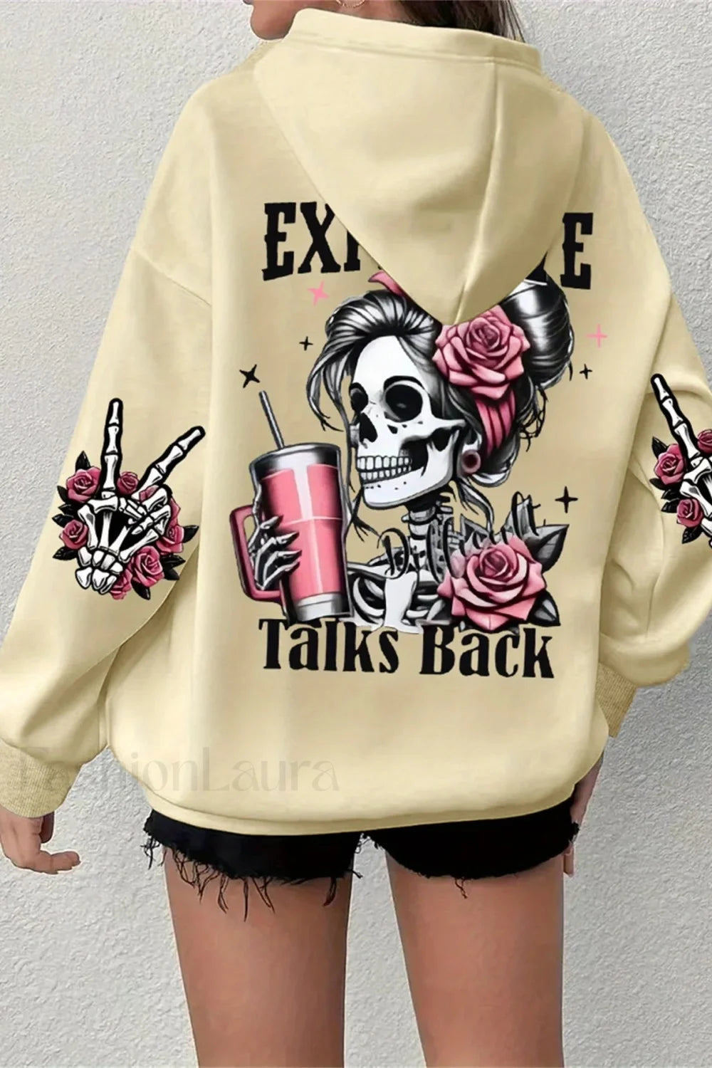 Harajuku Loose Fit Fleece Hoodie Beige / S