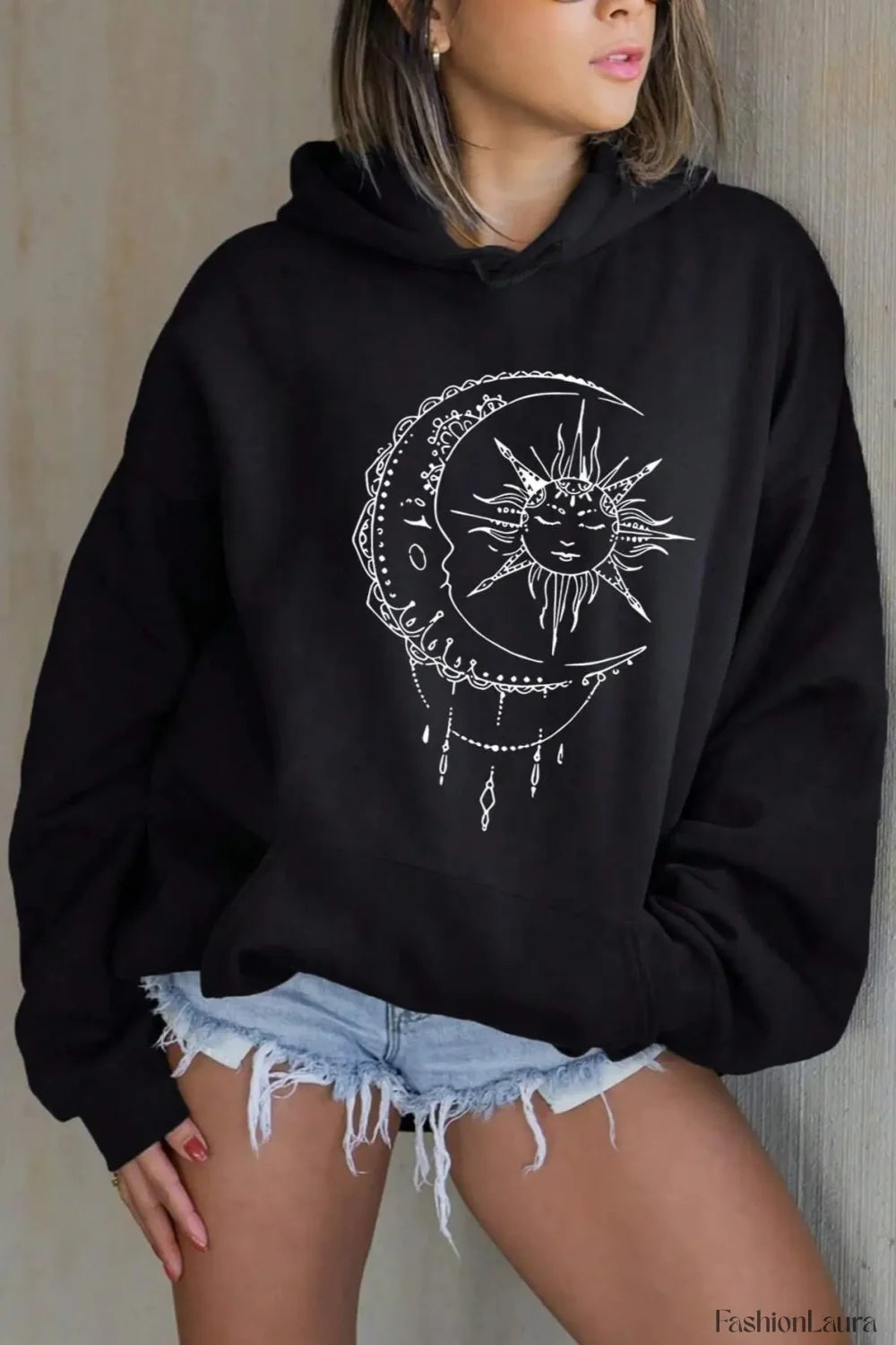 Harajuku Loose Fit Pocket Hoodie Black / S