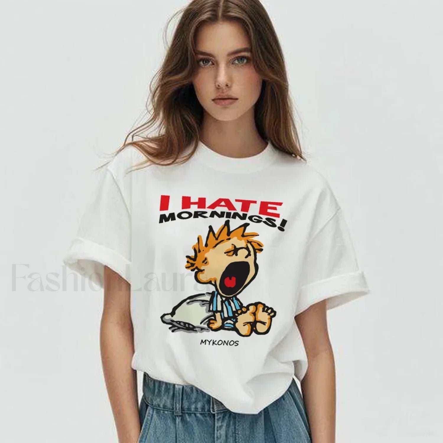 Hate Morning Cartoon Harajuku Loose Casual T Shirt Main image