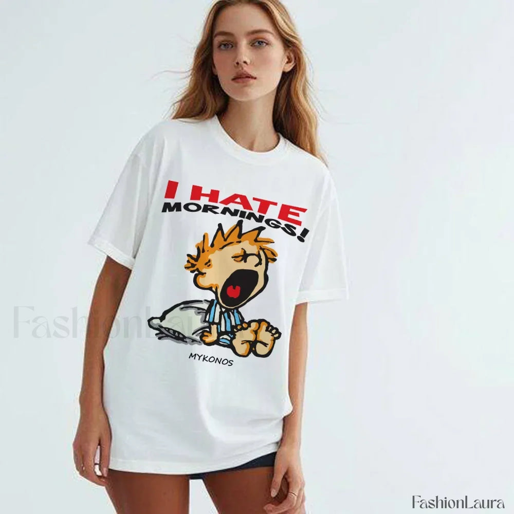 Hate Morning Cartoon Harajuku Loose Casual T Shirt