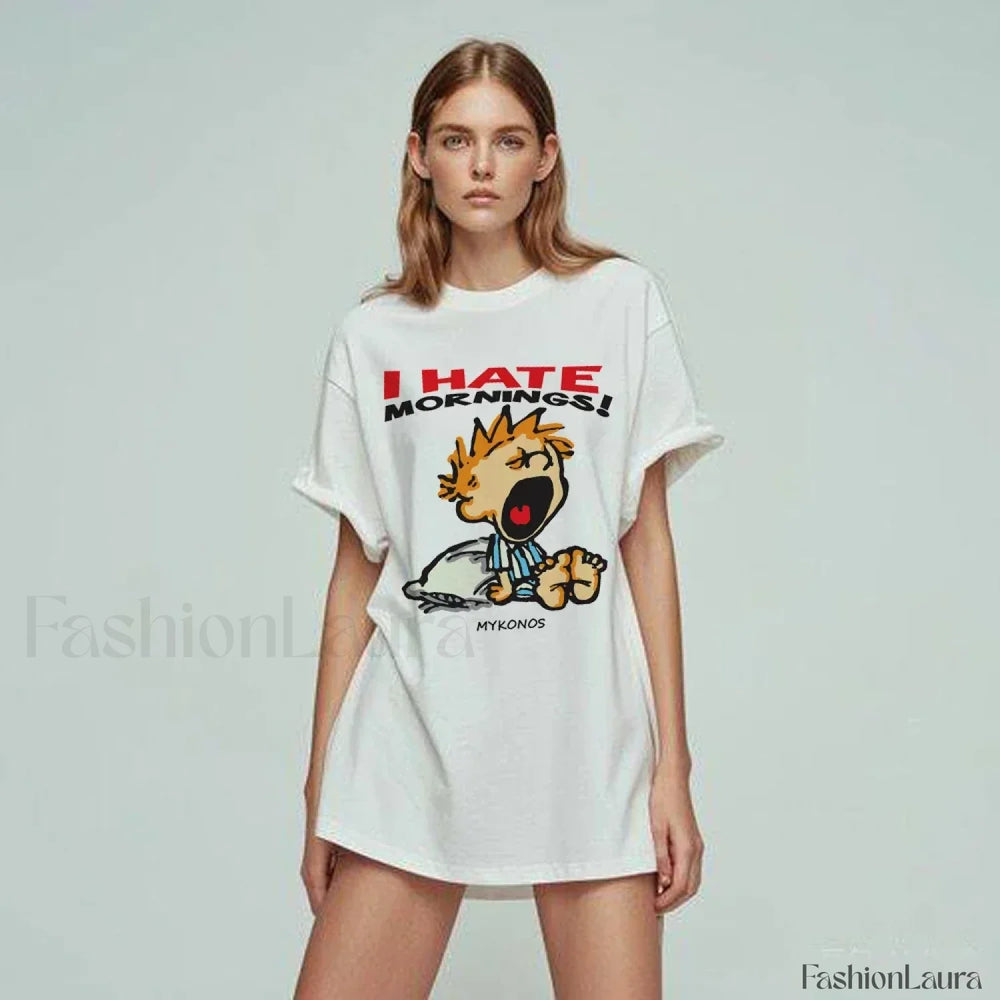 Hate Morning Cartoon Harajuku Loose Casual T Shirt