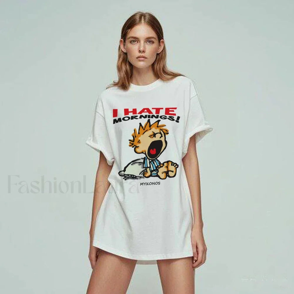 Hate Morning Cartoon Harajuku Loose Casual T Shirt