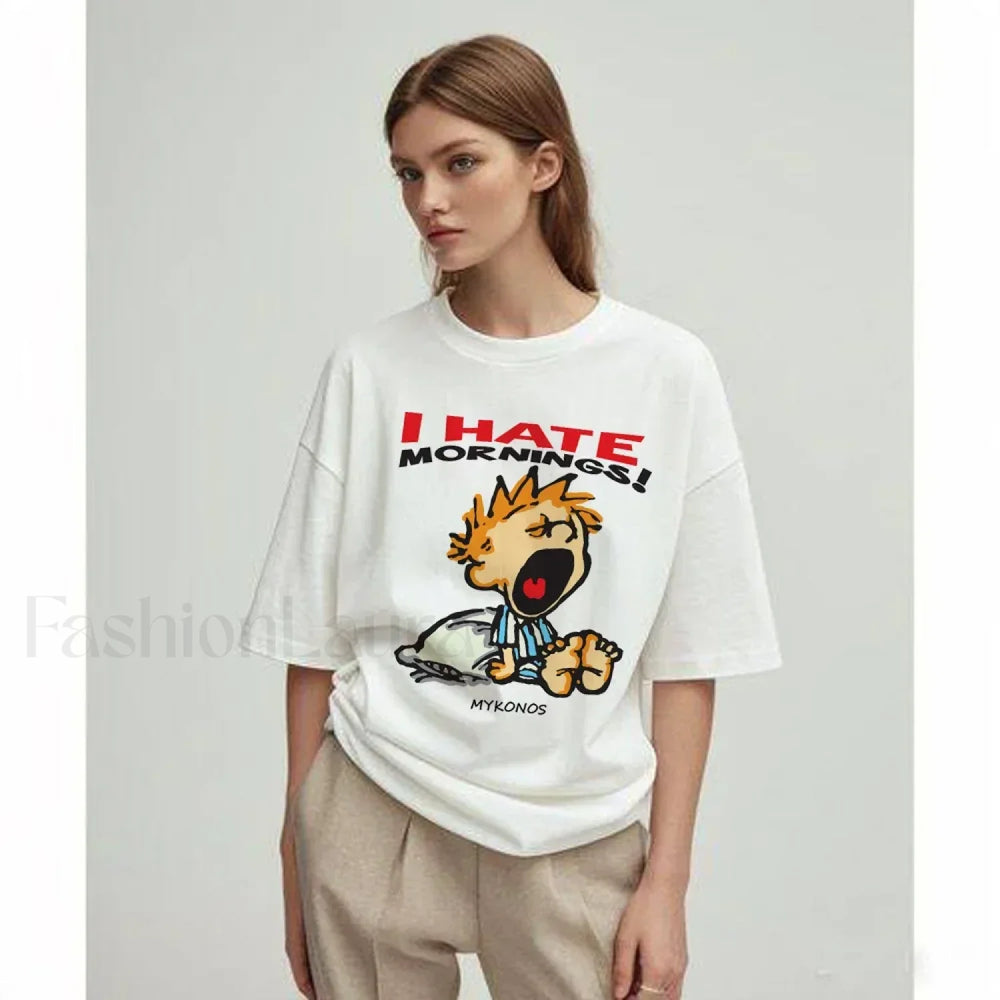 Hate Morning Cartoon Harajuku Loose Casual T Shirt
