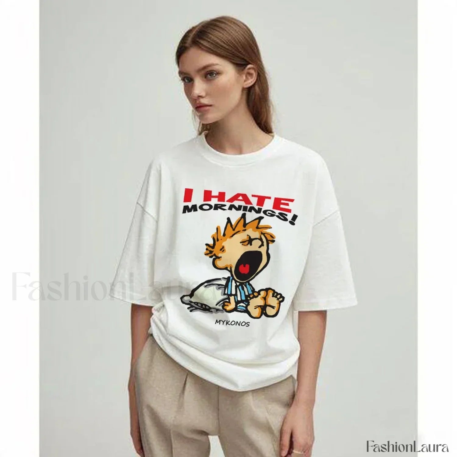 Hate Morning Cartoon Harajuku Loose Casual T Shirt