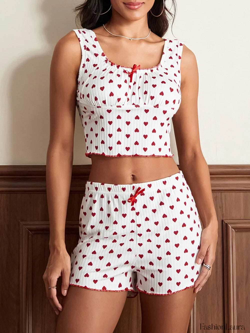 Heart Bow Cami Shorts Two Piece Set MULTI / S