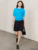 Heart Embroidery Polo T Shirt Lake Water Blue / S