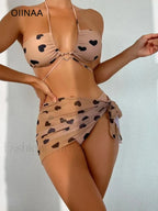 Heart Print Backless Three Piece Set Coffee / S