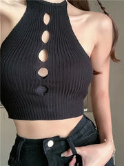HELIAR Hollow Knitted Cross Halter Crop Top