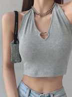 Heliar V neck Cropped Knitted Tank Top GREY / One Size