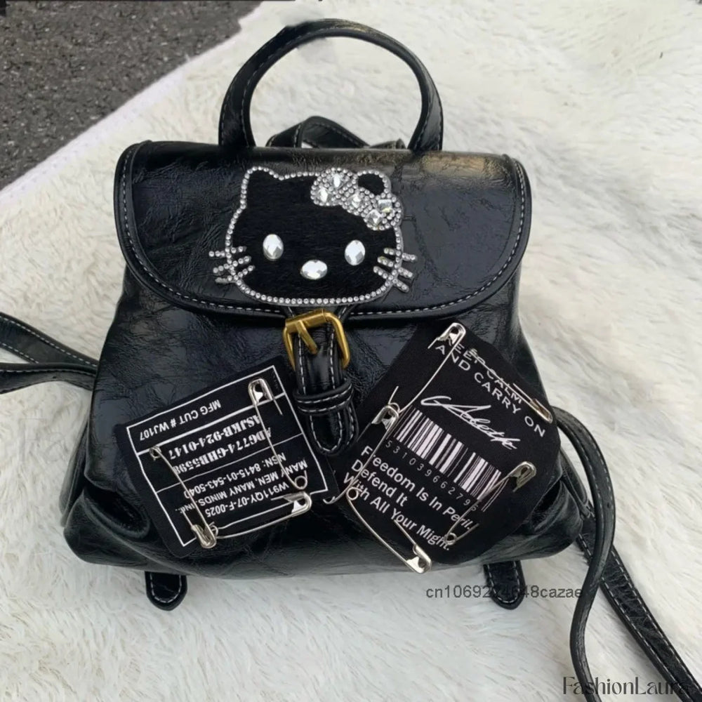 Hello Kitty Mini Backpack Sweet Cool Y2K Spicy Girl Korean Casual Bag BLACK