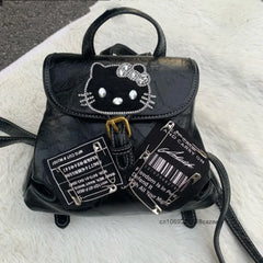 Hello Kitty Mini Backpack Sweet Cool Y2K Spicy Girl Korean Casual Bag BLACK