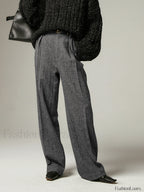 Herringbone Pockets Wide Trendy Leg Dress Pants Pants