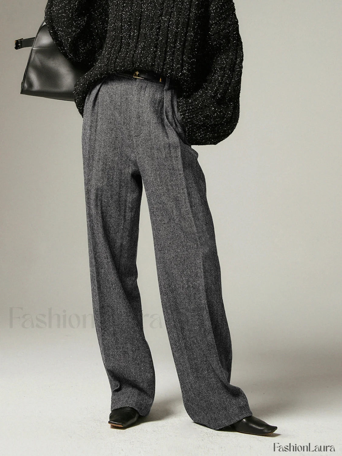 Herringbone Pockets Wide Trendy Leg Dress Pants Pants