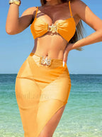 High Leg Brazilian Skirt Three Piece Set Yellow / S