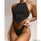 High Neck Brazilian Bikini Set BLACK / S