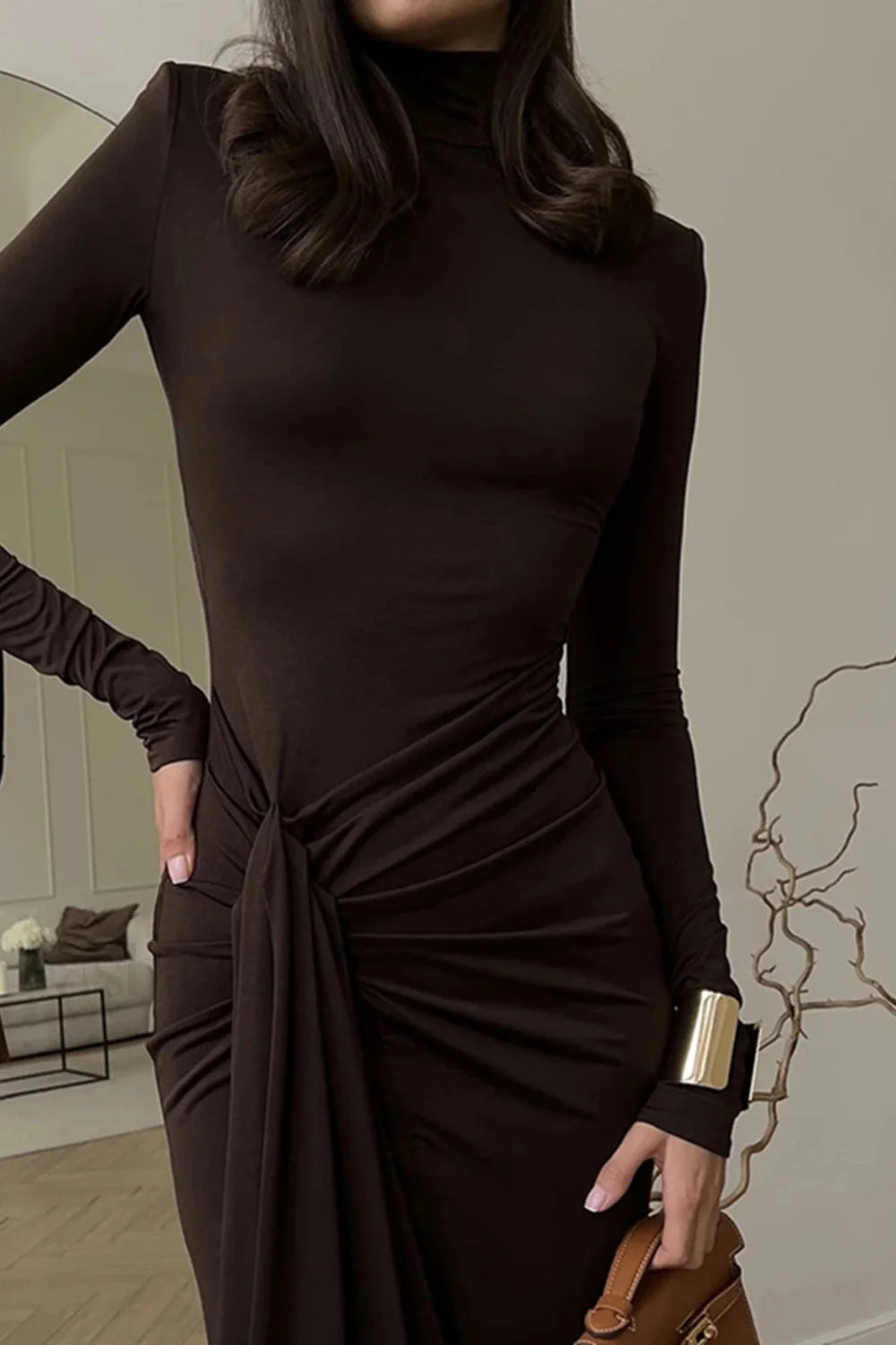 High Neck Patchwork Tie Maxi Dress