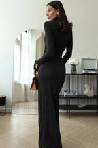 High Neck Patchwork Tie Maxi Dress
