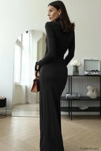 High Neck Patchwork Tie Maxi Dress