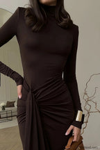 High Neck Patchwork Tie Maxi Dress