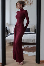 High Neck Patchwork Tie Maxi Dress
