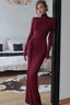 High Neck Patchwork Tie Maxi Dress Burgundy / S