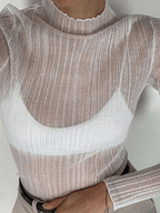 High Neck Semi Sheer Knit Top White / S Tops&Tees