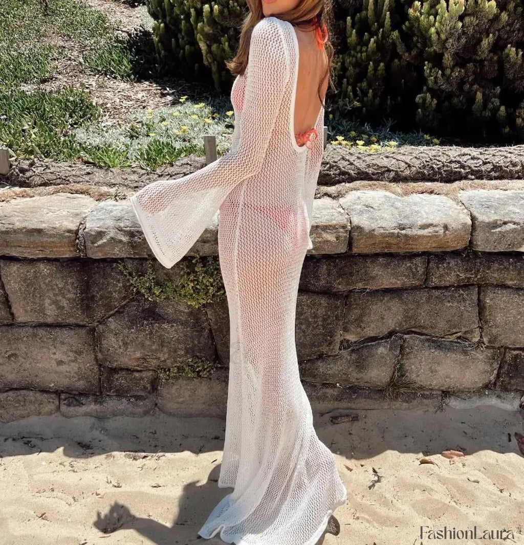 High Quality Backless Long Cover Up WHITE / S