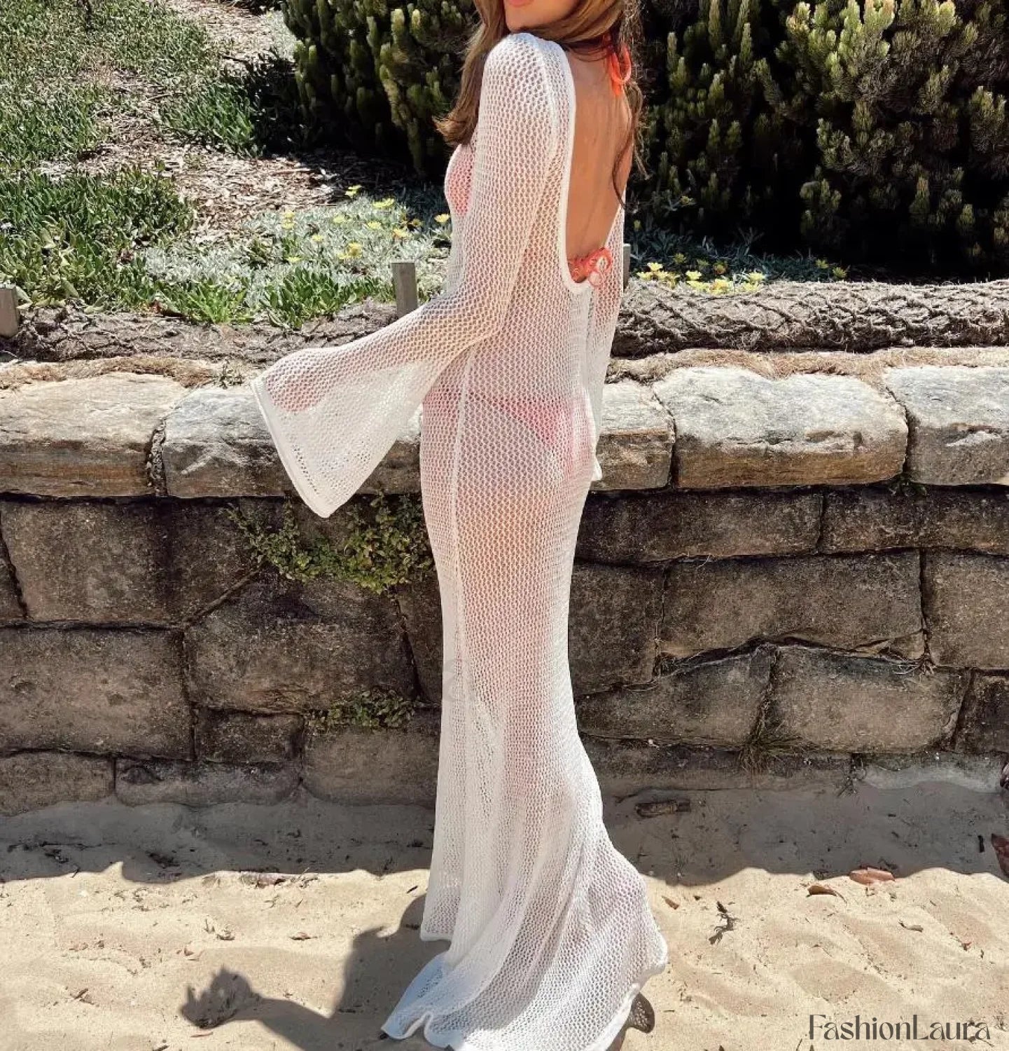 High Quality Backless Long Cover Up WHITE / S