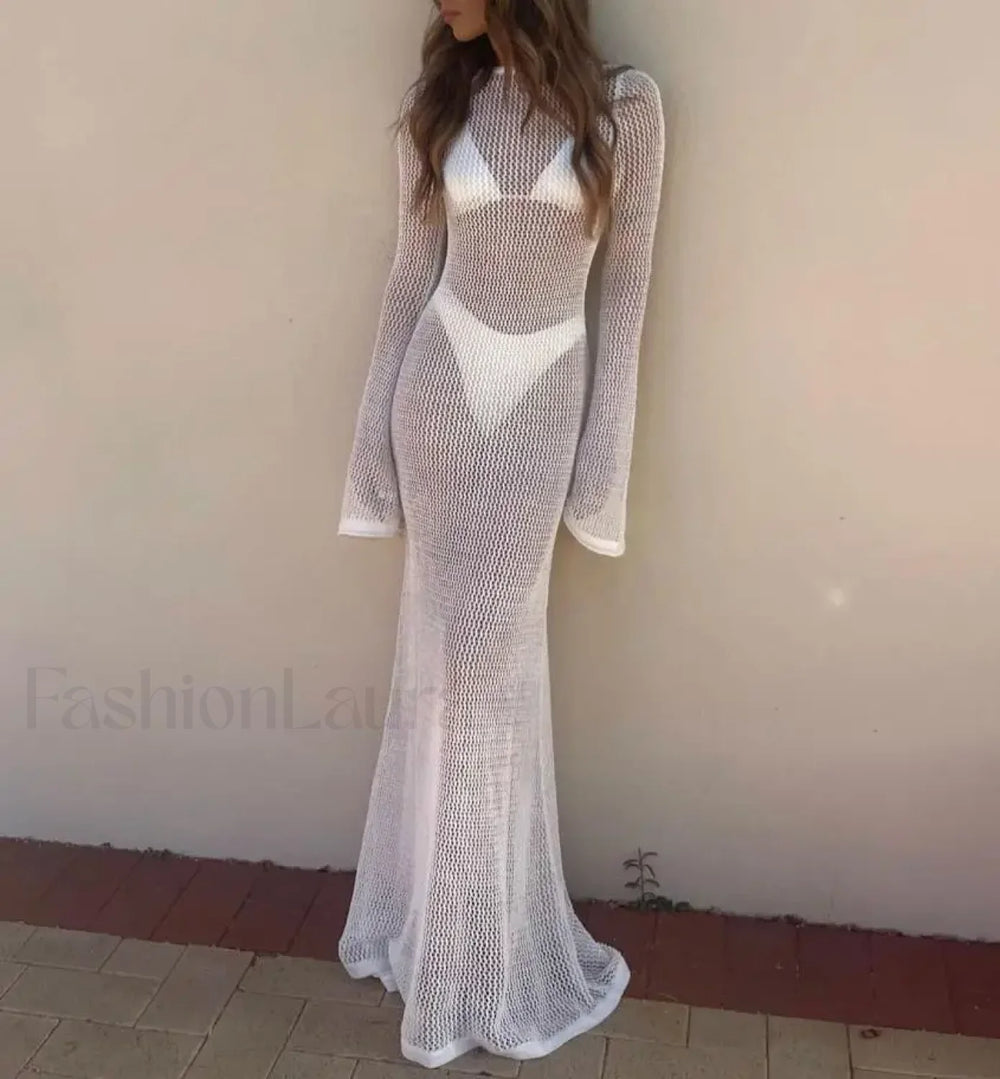 High Quality Backless Long Cover Up WHITE / S