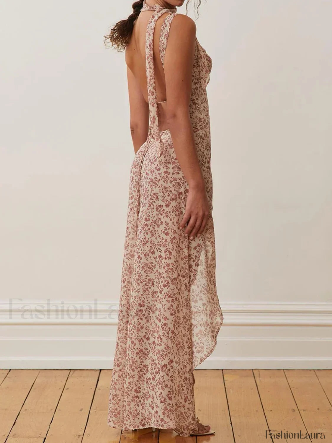 High Slit Spaghetti Floral Dress