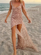 High Slit Spaghetti Floral Dress