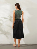 High Split Denim Pencil Skirt