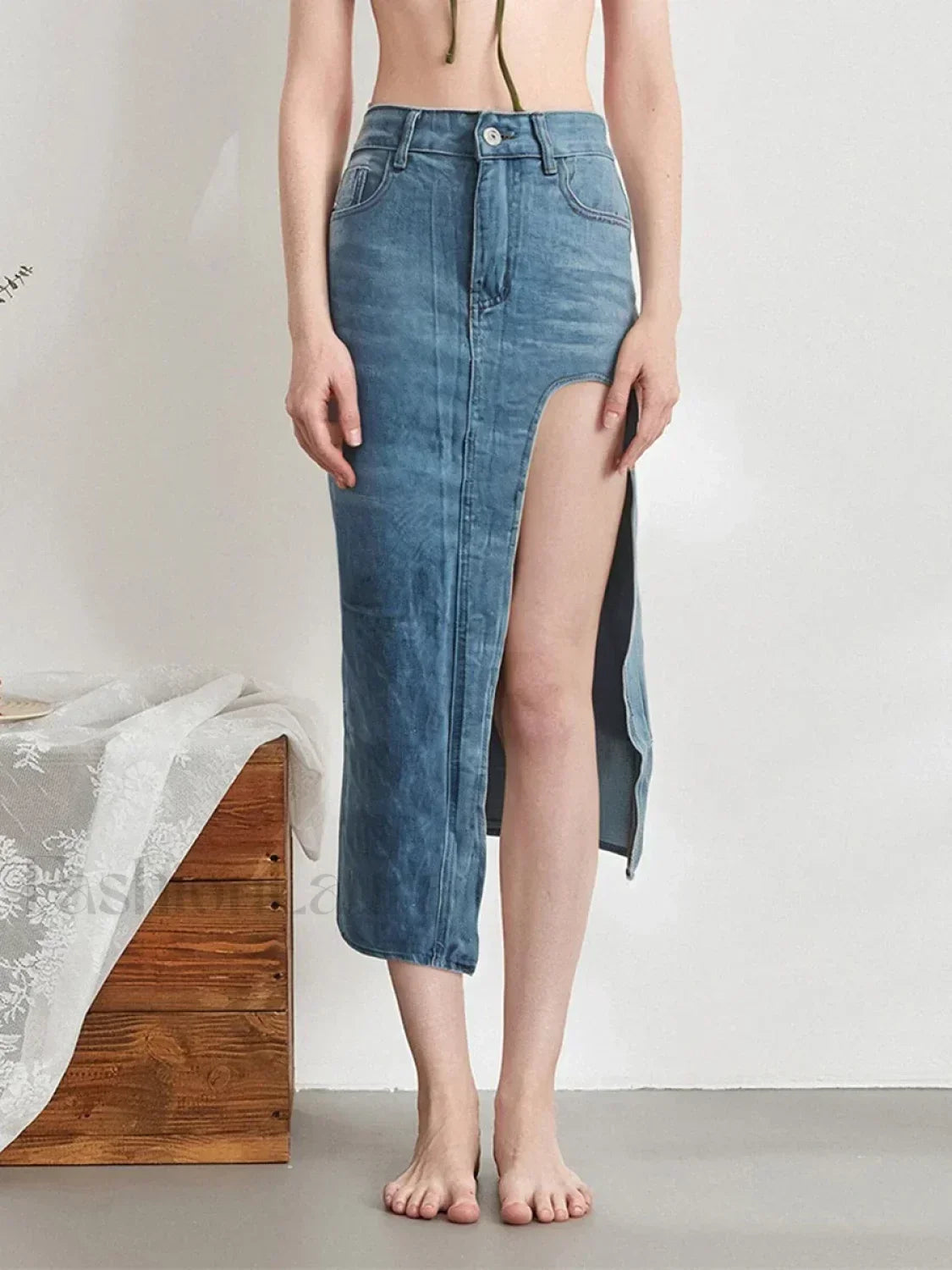 High Split Denim Pencil Skirt Main image