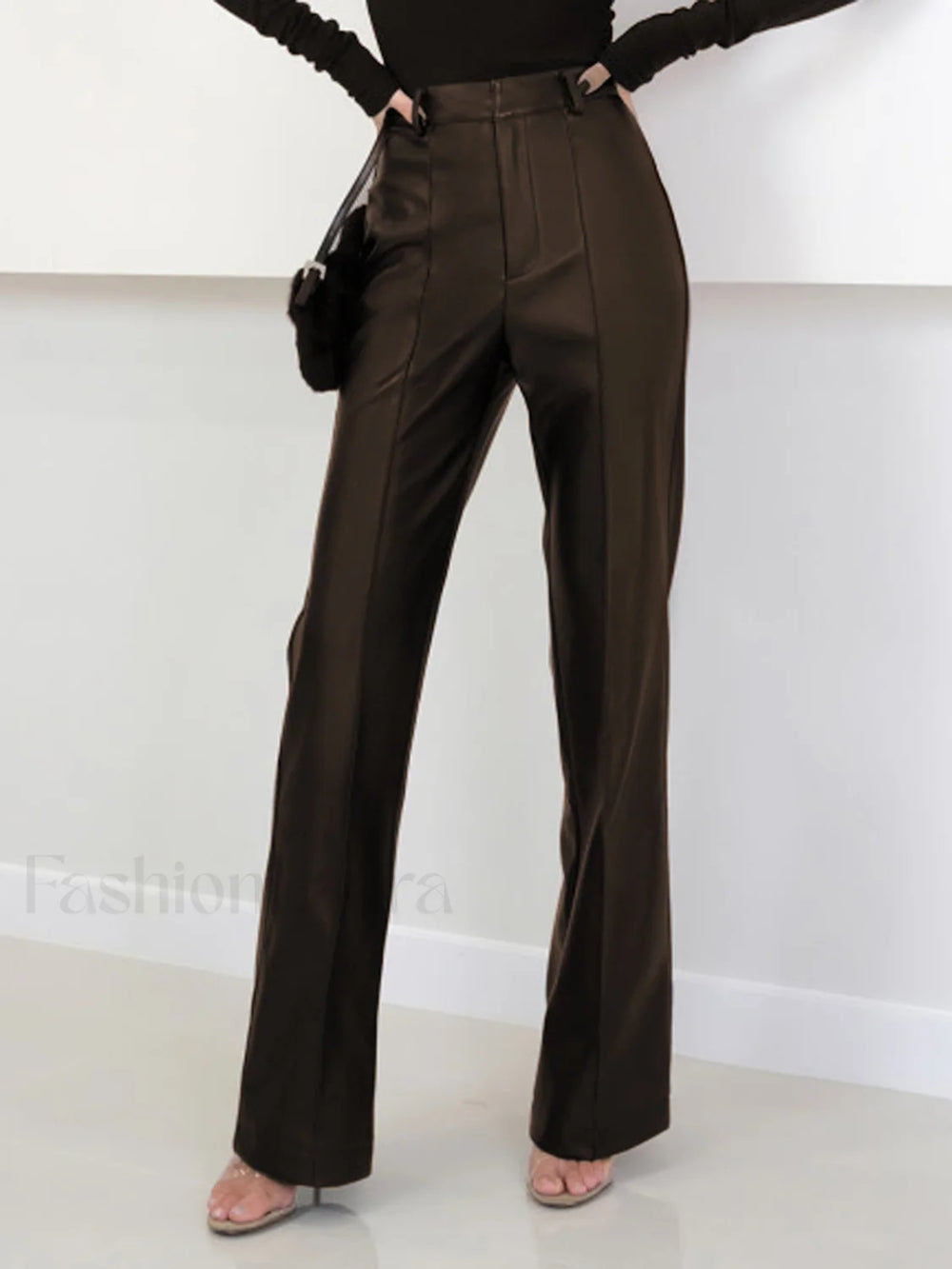 High Waist Faux Leather Pants Dark Brown / XS Pants