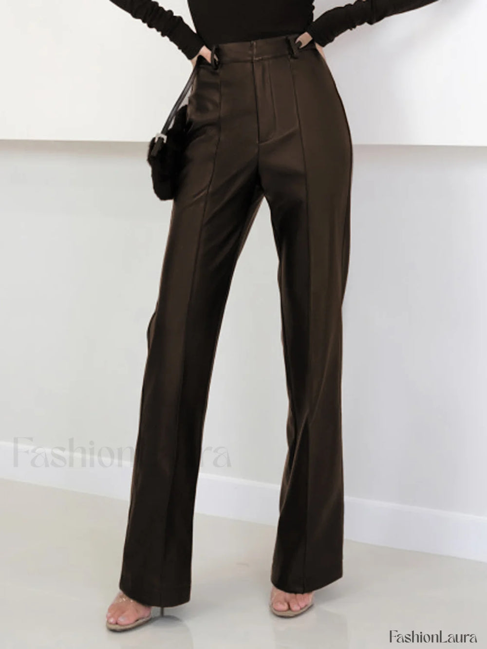 High Waist Faux Leather Pants Dark Brown / XS Pants
