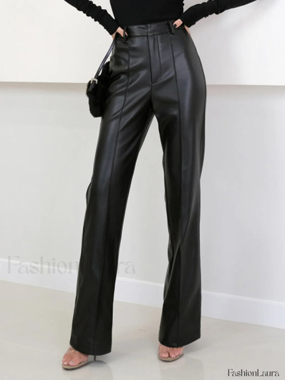 High Waist Graceful Faux Leather Pants Pants