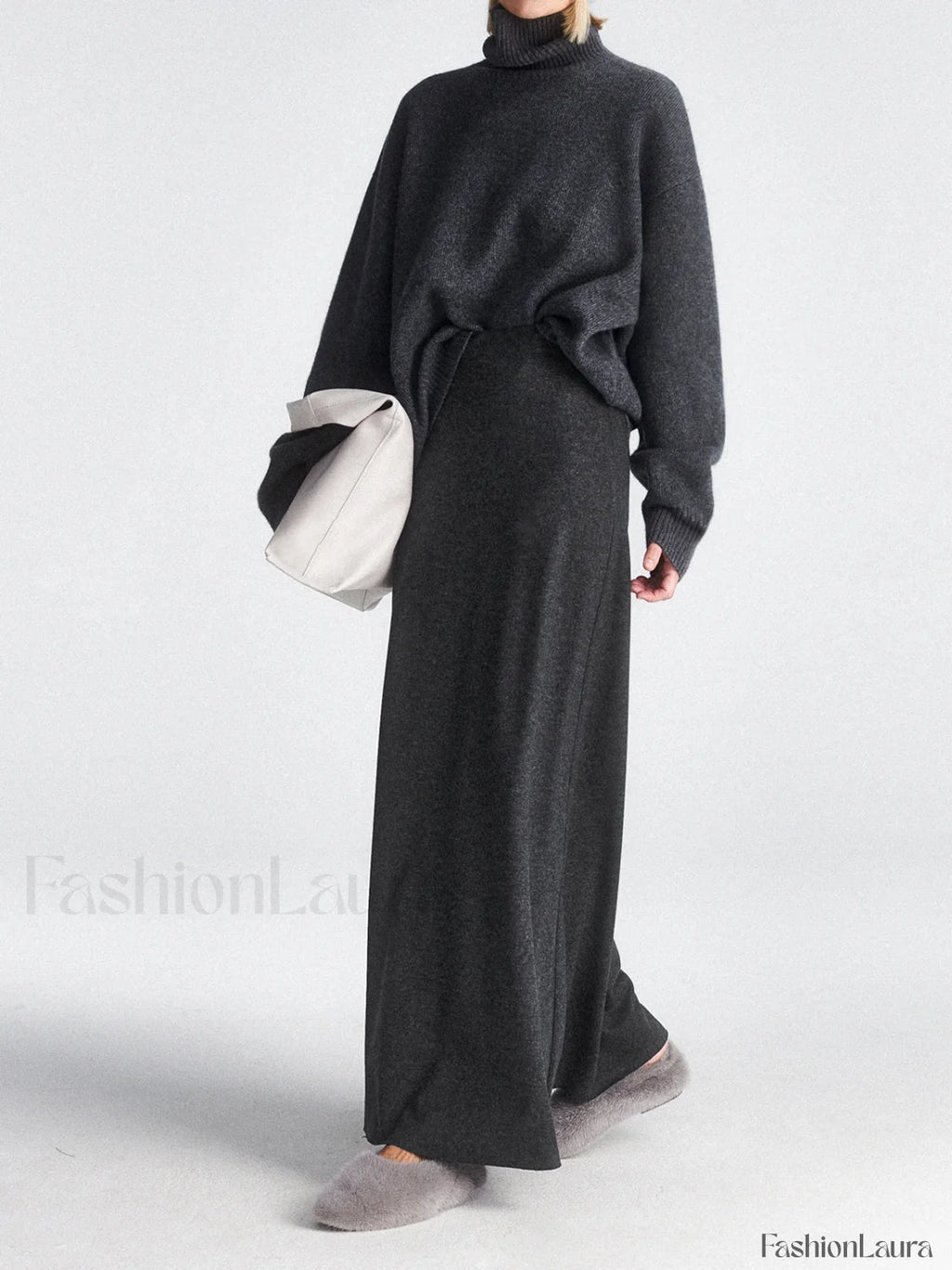 High Waist Graceful Flowy Maxi Skirt Grey / XS Skirts