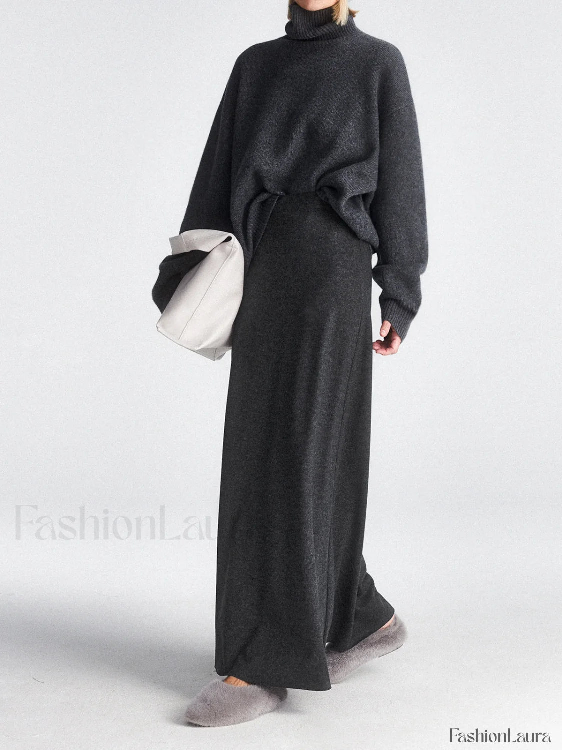 High Waist Graceful Flowy Maxi Skirt Grey / XS Skirts