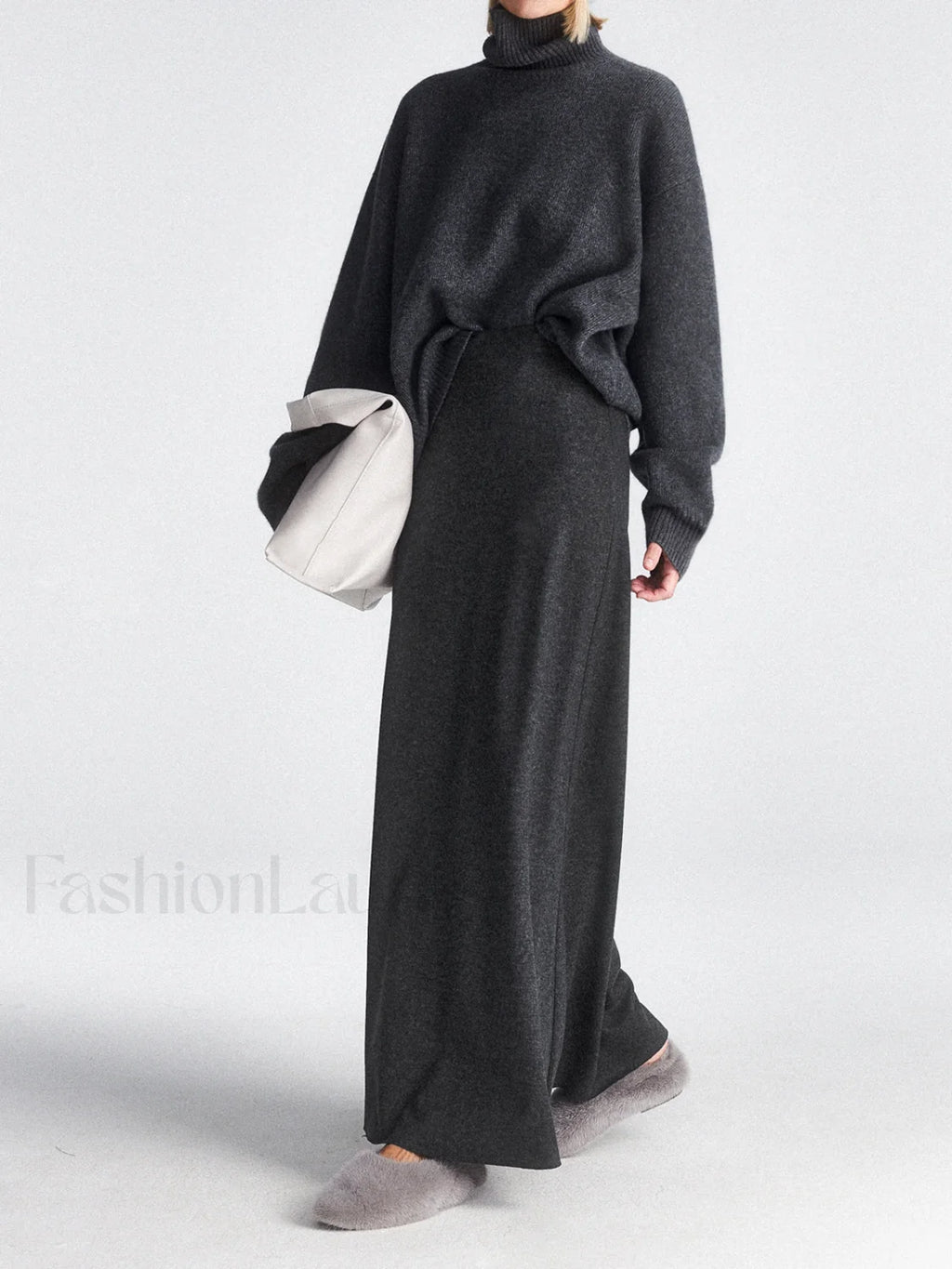 High Waist Graceful Flowy Maxi Skirt Grey / XS Skirts