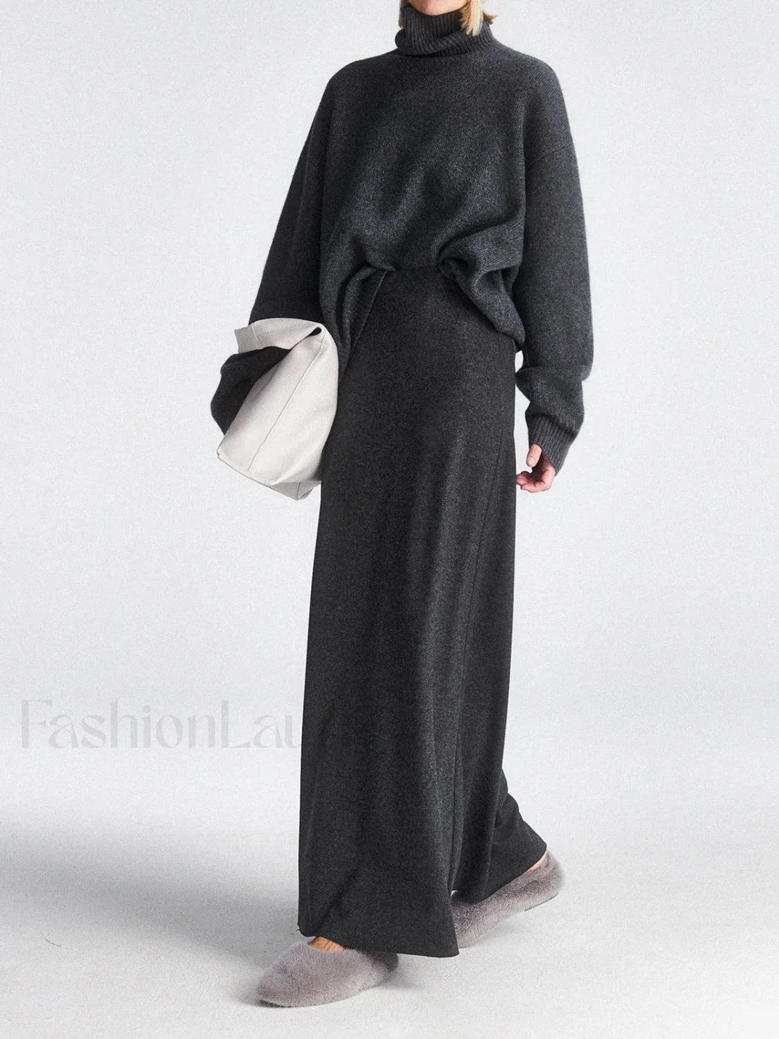 High Waist Graceful Flowy Maxi Skirt Grey / XS Skirts Main image