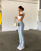 High Waist Graceful Slim Jeans Light Blue / XL women clothing