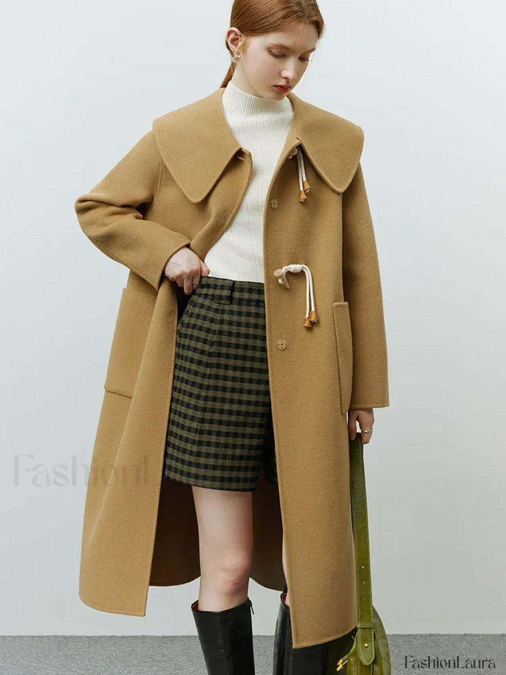 High Waist Green Black Plaid Shorts