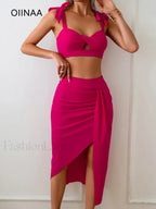 High Waist Lace Up Three Piece Set