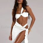 High Waist One Shoulder Thong Three Piece Set 02 White / S