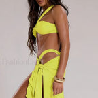 High Waist One Shoulder Thong Three Piece Set 06 Yellow / S