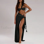 High Waist One Shoulder Thong Three Piece Set