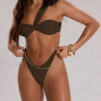 High Waist One Shoulder Thong Three Piece Set