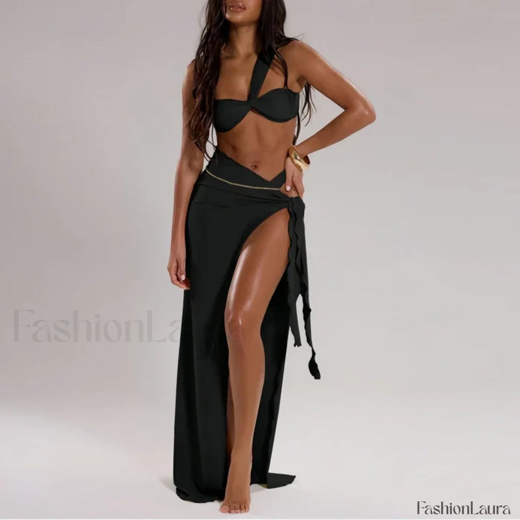 High Waist One Shoulder Thong Three Piece Set