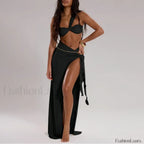High Waist One Shoulder Thong Three Piece Set